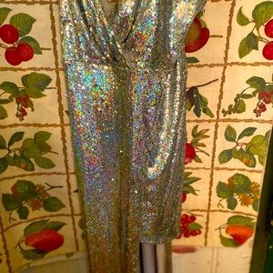 Sequin silver high lowTFNC London formal dress.